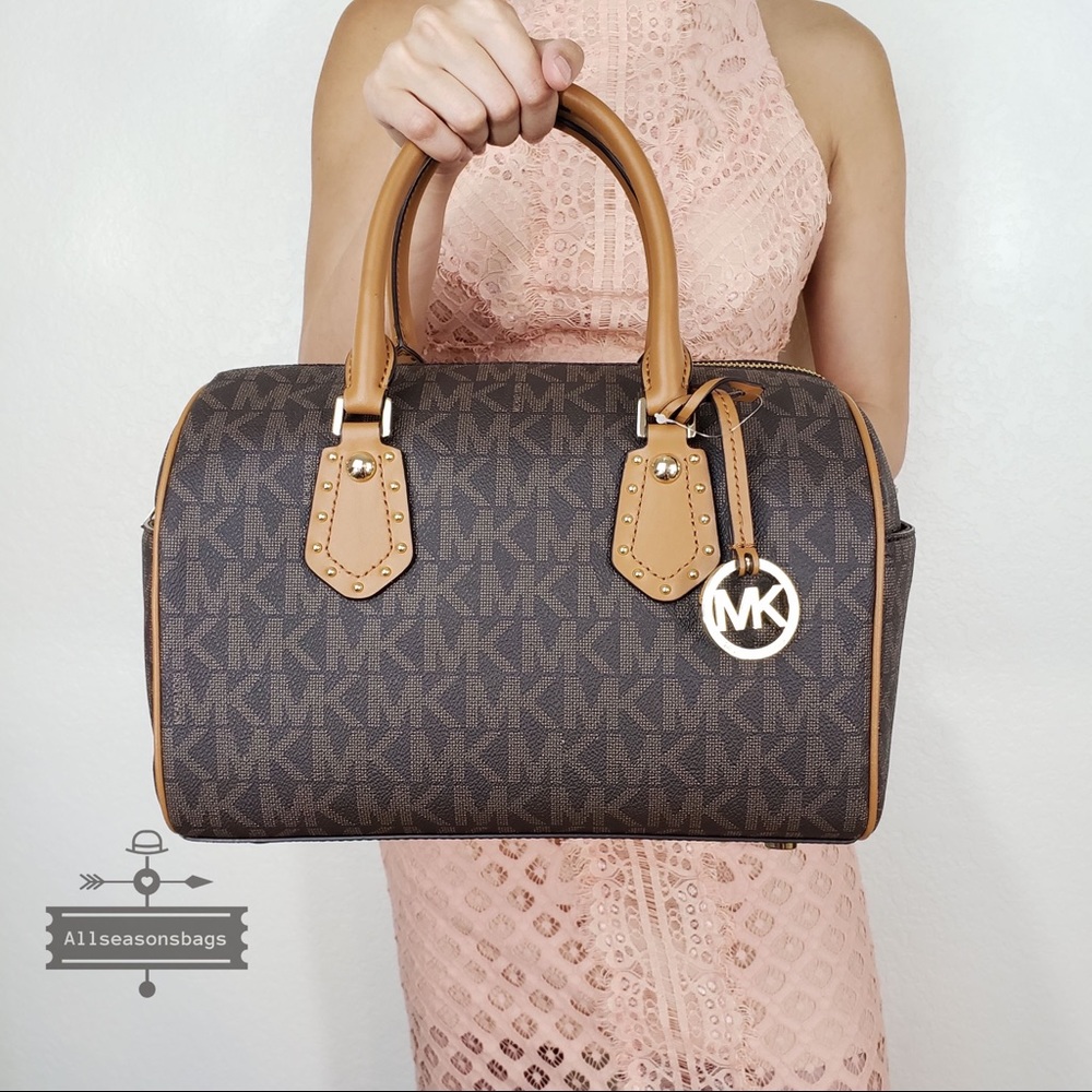 NWT Michael Kors aria medium satchel brown acorn - Picture 1 of 8